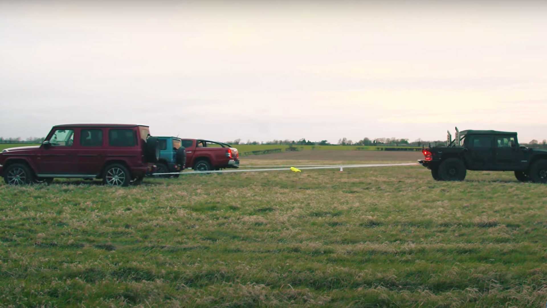 Mercedes-AMG G63, Suzuki Jimny та Mitsubishi L200 проти Hummer H1
