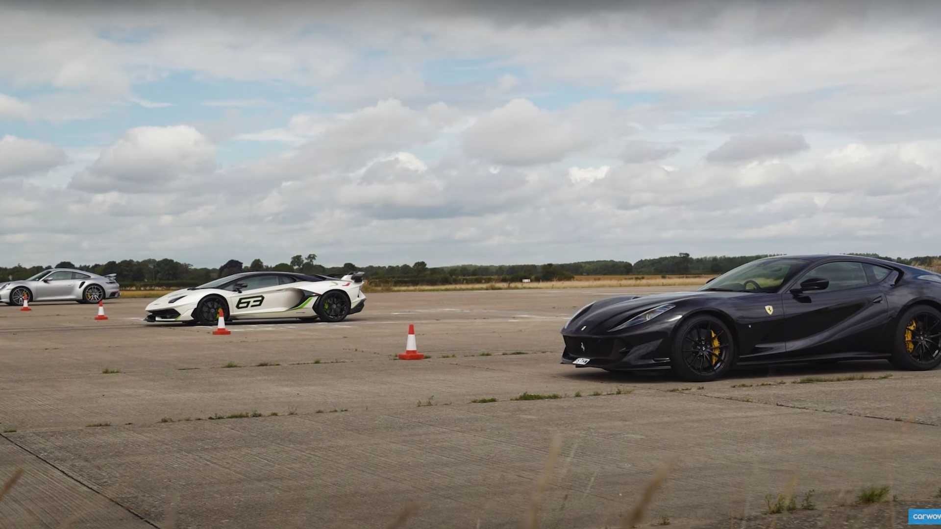 Ferrari 812, Lamborghini Aventador SVJ та Porsche 911 Turbo S